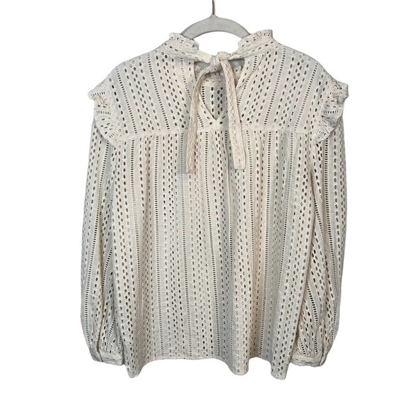 Madewell Eyelet Mockneck Ruffle Top Women's Small Cream - Picture 4 of 12